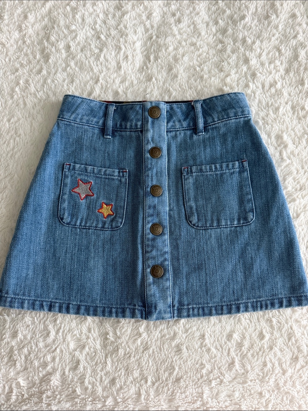 Mini Boden x Harry Potter girls size 7-8 denim snap up jean skirt Golden Snitch